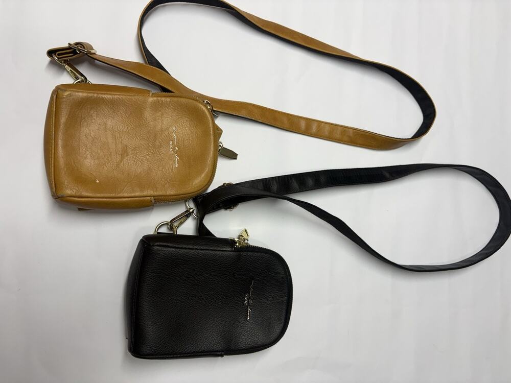Inicat by Louenhide Crossbody Bag Lot of 2 Black Tan Double Zip Adjustable Strap